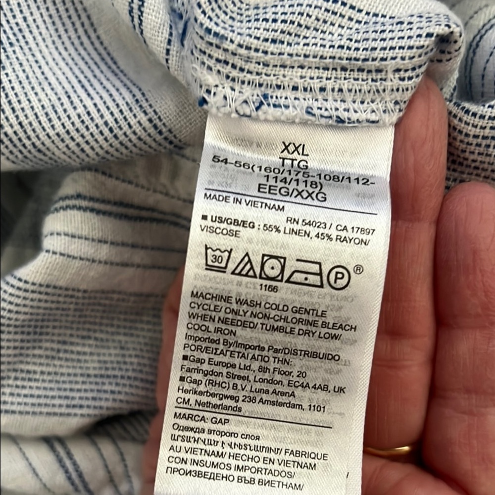 GAP Linen Striped Blue Pull On Pants Plus Size XXL - Picture 8 of 9